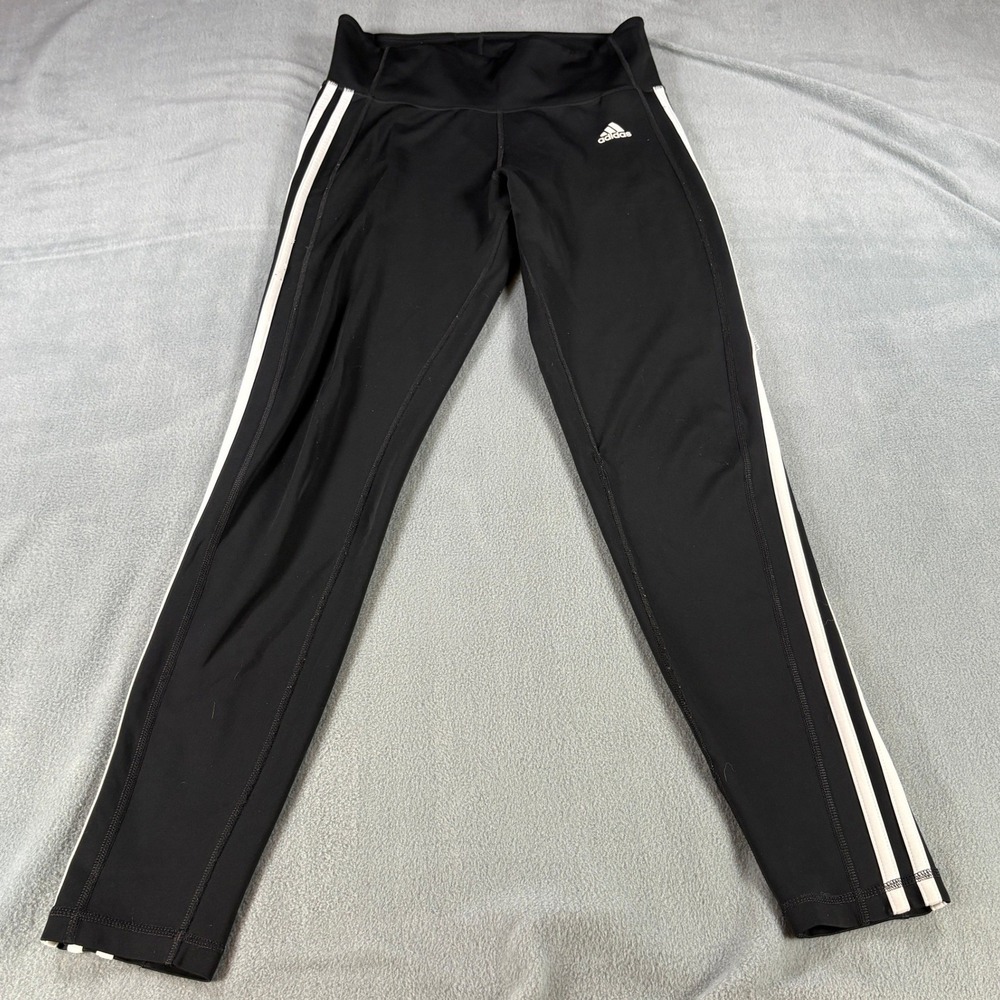 Adidas Climalite Leggings Womens Medium‎ Black White 3-Stripe High Waist Tights